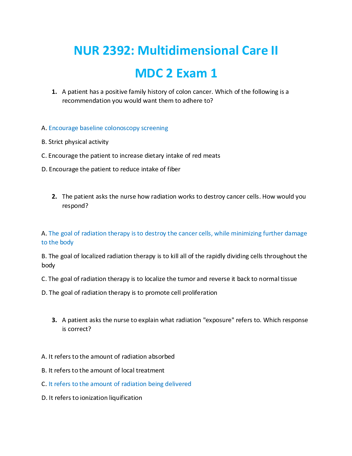 Preview image for NUR 2392 / NUR2392: Multidimensional Care II / MDC 2 Exam 1 (Latest 2021 / 2022) Rasmussen College